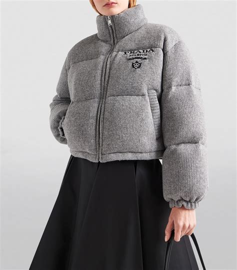 prada grey puffer coat|prada coats women's.